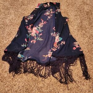 Floral Vest With Fringe